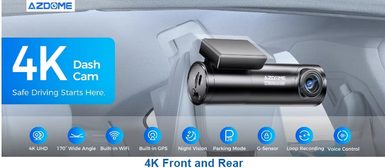 Dash Cam For Cars Front And Rear 4K Camera